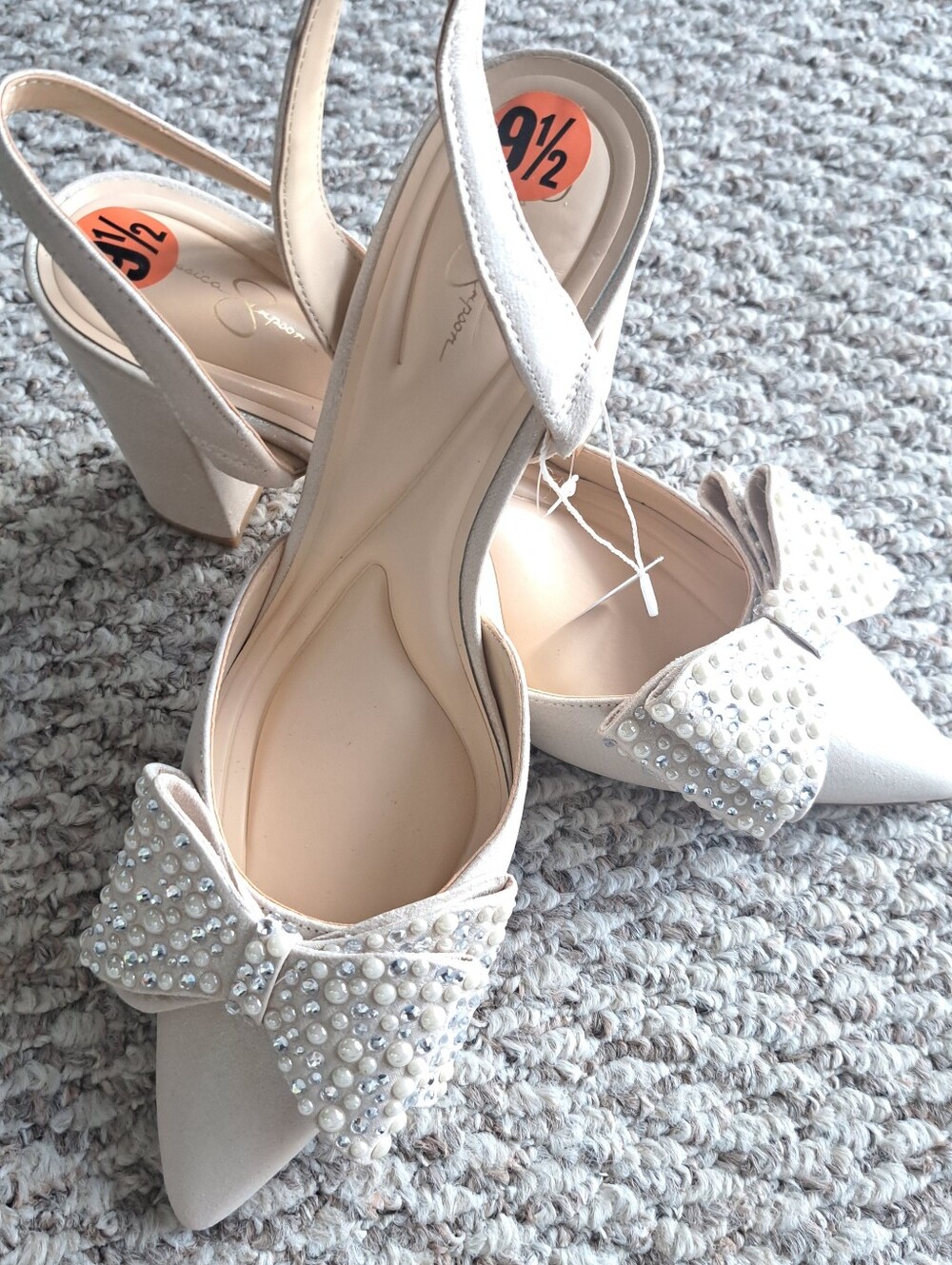 Jessica Simpson Nude Slingback Heels Size 9.5 SEE LAST PIC 4 PINKY NAIL SZ FLAW - Picture 6 of 7